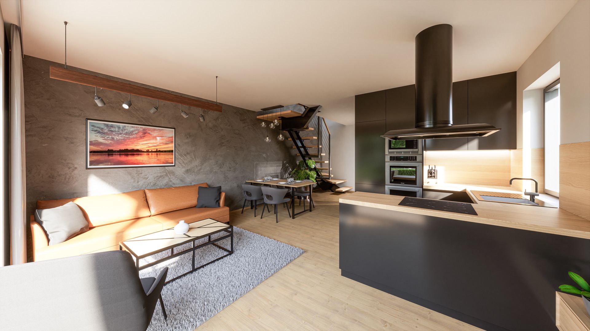 Interiér - obývací pokoj s kuchyní