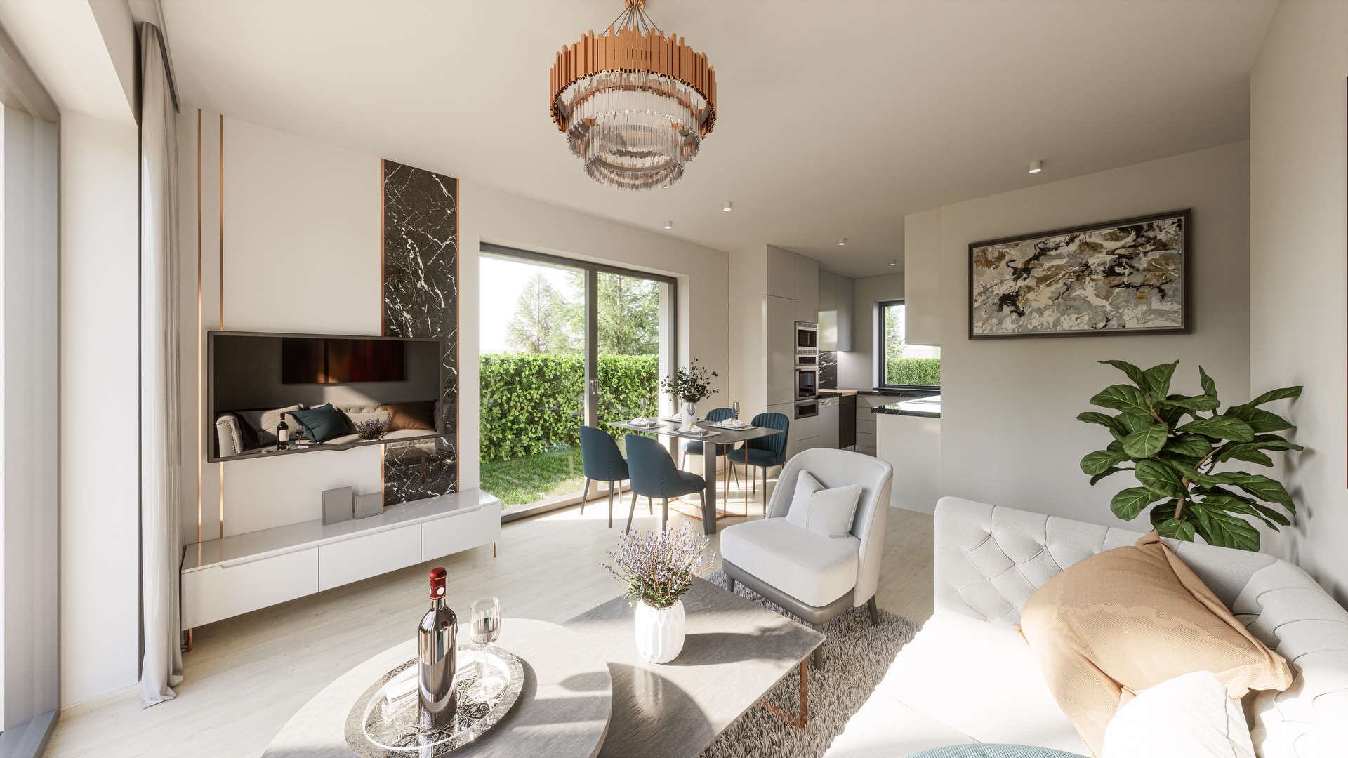 Interiér - obývací pokoj s kuchyní